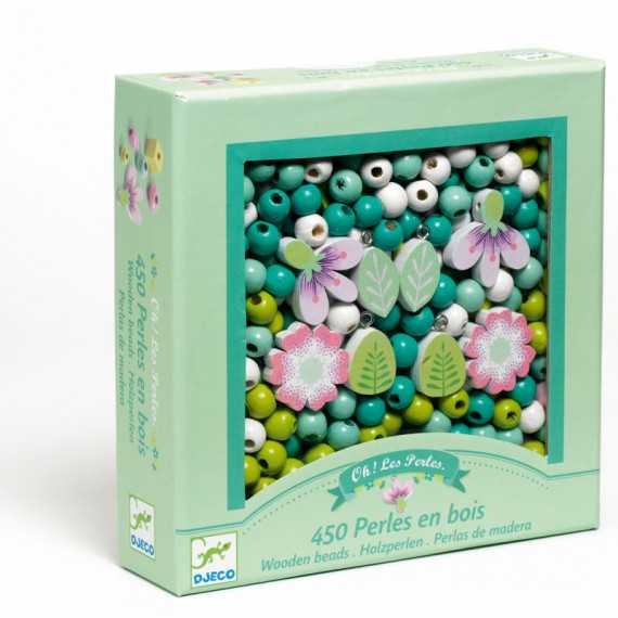 [DJ09808] Djeco Foison De Perles - Perles Bois - Feuilles Et Fleurs - Fsc 100%