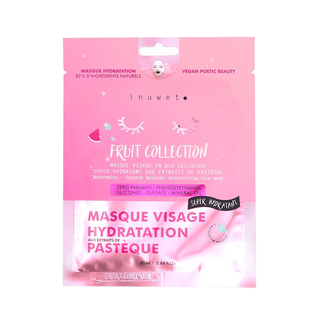Inuwet Masque Bio Cellulose Fruit Collection Hydratation Watermelon Moisturizing