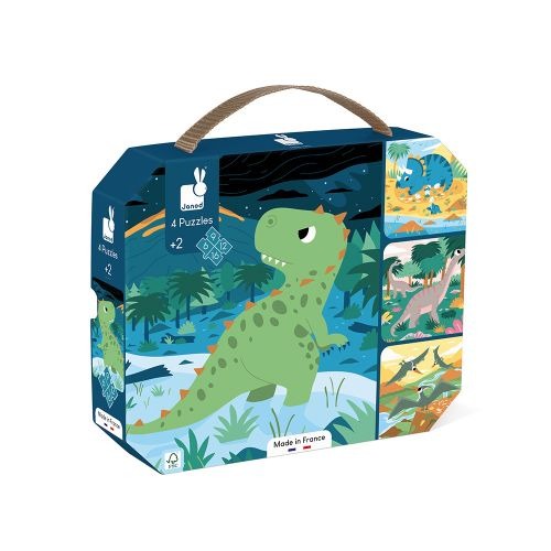 [J02541] Janod 4 Puzzles Dinosaures (6-9-12-16 pièces)