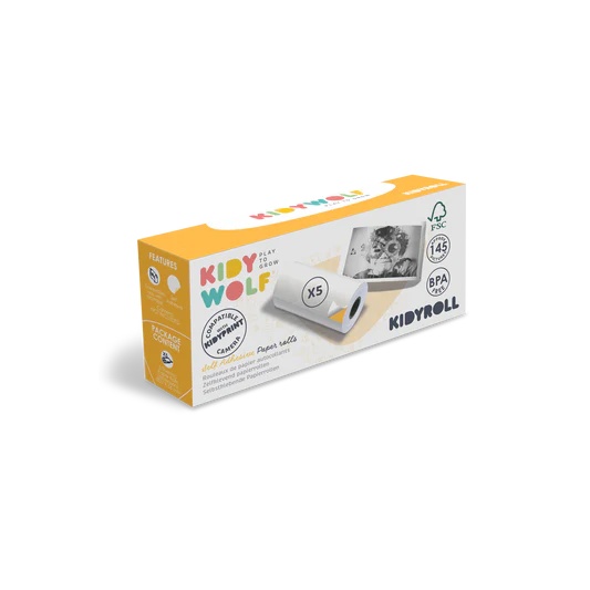 Kidywolf Kidyroll 1 X 5 Rouleaux De Papier Autocollant Pour Kidyprint/K-Print