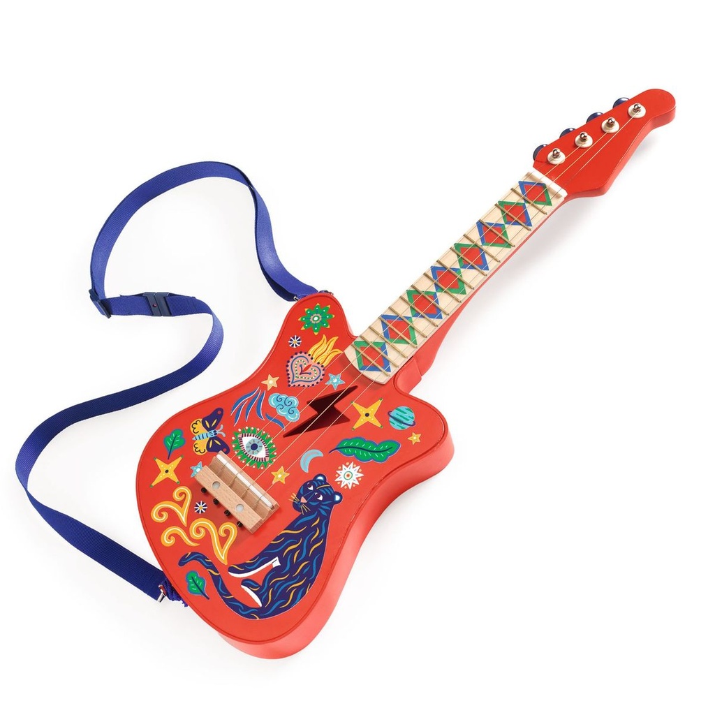 Djeco - Guitare Rock 4 cordes métalliques - Petit Modèle